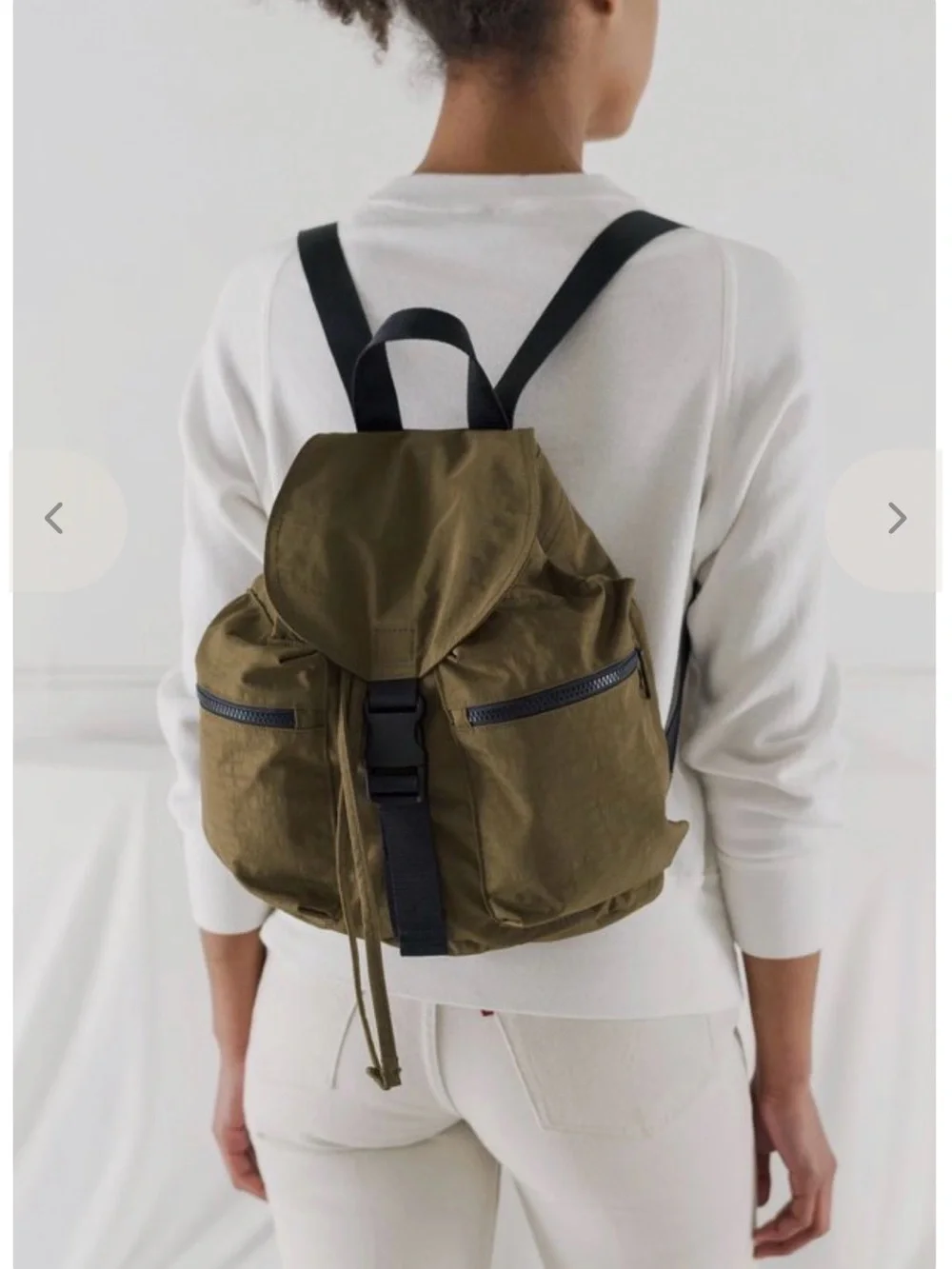 Baggu Olive Green Nylon Backpack with Front Pockets